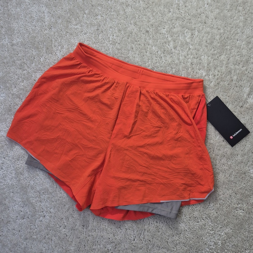 Lululemon Fast and Free Short Lined Mens Large Orange Gym Yoga Running Outdoor